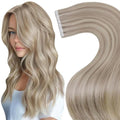 LaaVoo Tape in Hair Extensions Human Hair Blonde Tape in Extensions Human Hair Bleach Blonde Highlights with Ash Blonde50G 20Pcs 24Inch