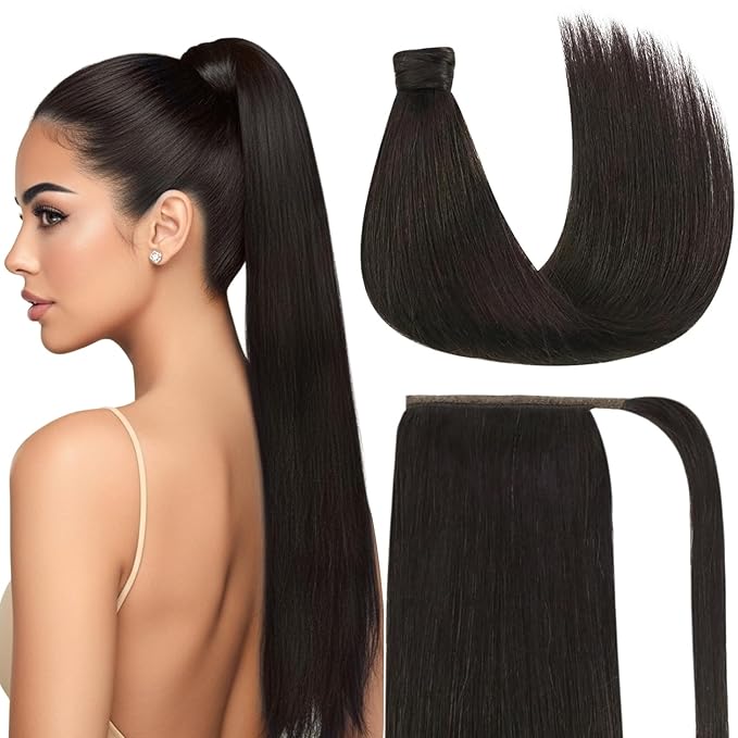 Ve Sunny Hair Extensions Ponytail Real Human Hair Wrap Around Clip in Ponytail Hair Extensions Straight Extensions Human Hair for Women Brunette Dark Brown 22inch 80G