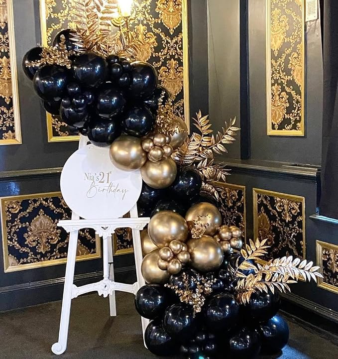 KBZVNAF Black and Gold Latex Balloons 60 Pack 12 inch | Black Metallic Gold - Image 4