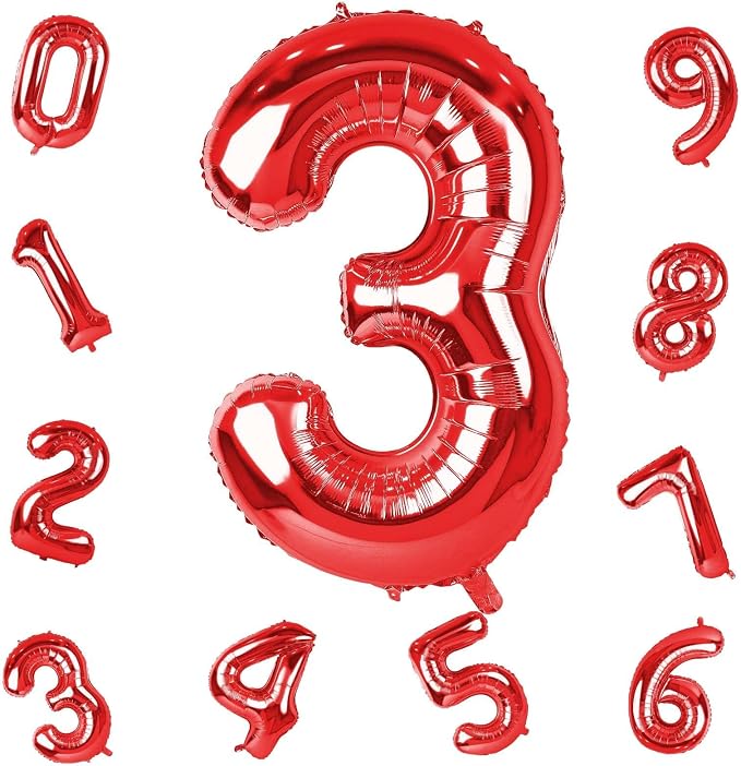 Red Number Balloons, 40 inch Large Number 3 Foil Mylar Helium Balloons - Image 9