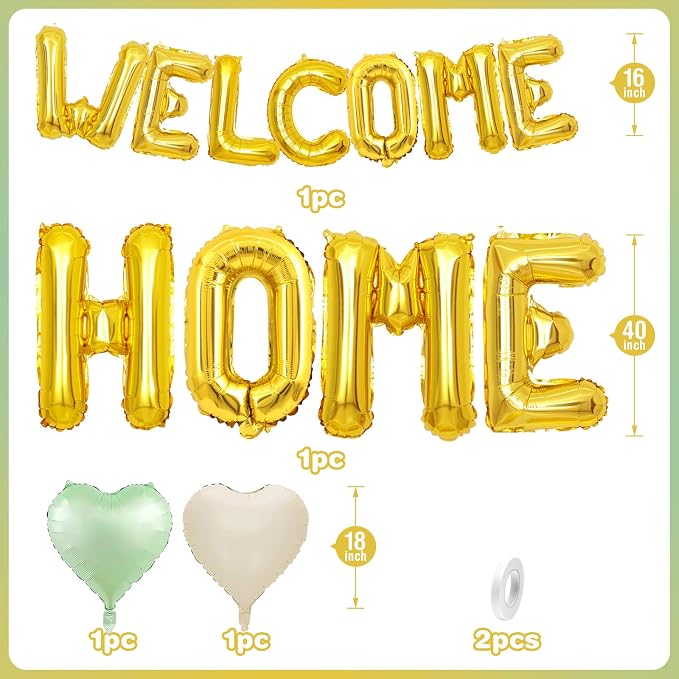 Welcome Home Balloons Green Gold, 40Inch HOME and 16Inch Welcome Foil Balloons - Image 2