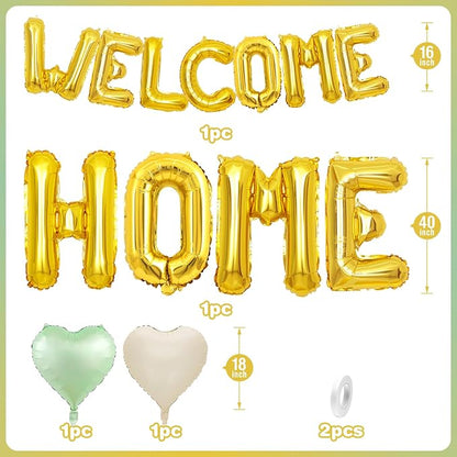 Welcome Home Balloons Green Gold, 40Inch HOME and 16Inch Welcome Foil Balloons - Image 2