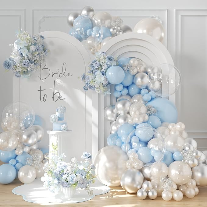CROSSFINGERS Pearl Blue and White Balloon Arch Kit by CROSSFINGERS