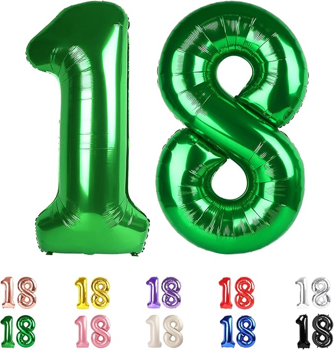 Number 18 Balloon 40Inch for 18 Year Old Birthday Decorations, Dark Green | by Mluchee