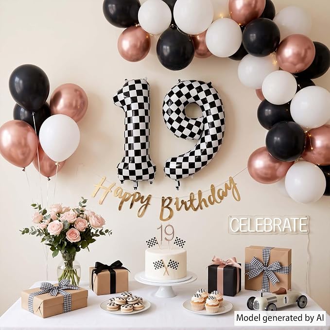40 Inch Checkered Number 19 Balloon, Giant Foil Helium Party Decor | 40" mylar - Image 5