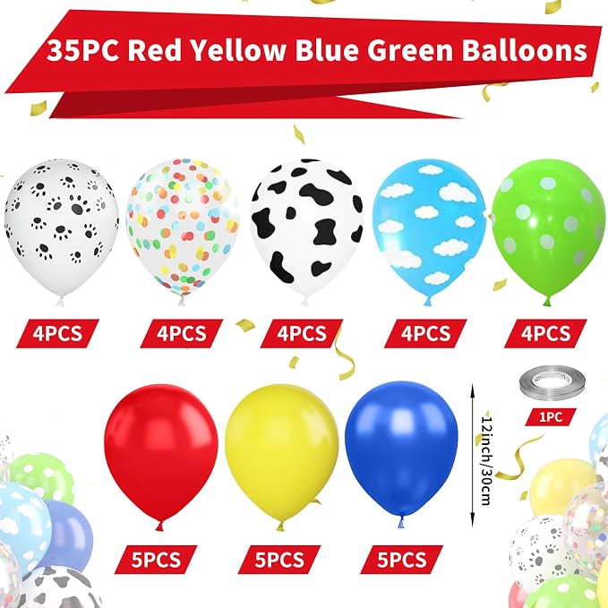 Red Yellow Blue Balloons, Toy Theme Balloon, Dog Paw Cow Print Balloons Blue - Image 2