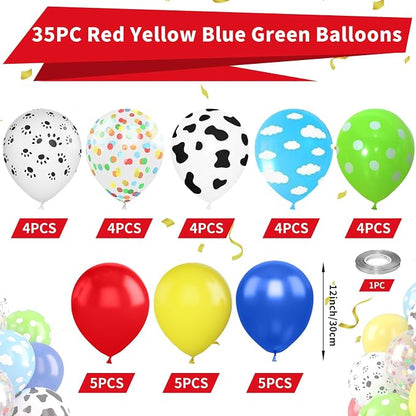 Red Yellow Blue Balloons, Toy Theme Balloon, Dog Paw Cow Print Balloons Blue - Image 2