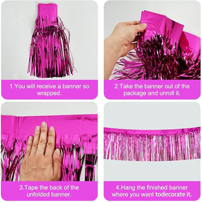 BEISHIDA Rose Red Fringe Garland Banner 30ft Wall Tinsel Foil Streamers | 3Pack - Image 2