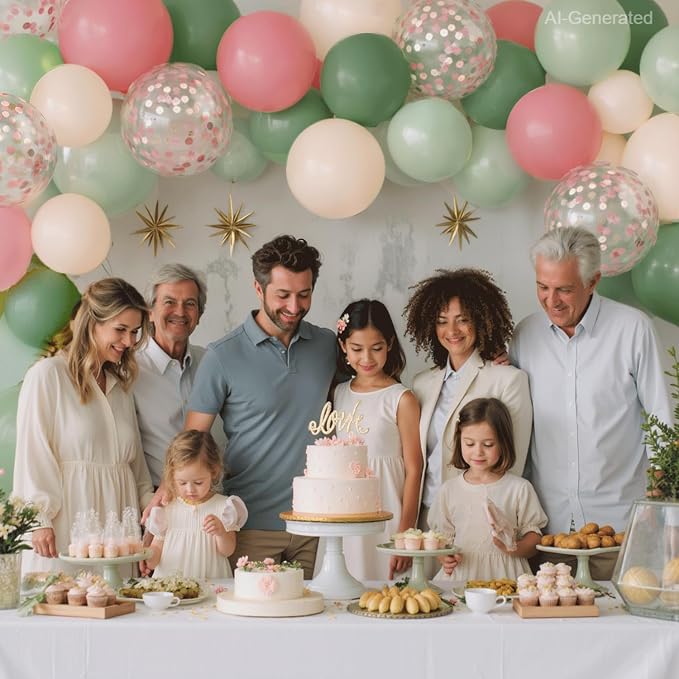 Green and Pink Balloons, Sand White, Rose Gold, 12 Inch | Sage Green Latex - Image 6
