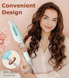 Auto Hair Curler, Automatic Curling Iron with 4 Temperature & 3 Timer, Automatic Shut-Off, Anti-Scald, Anti-Tangle Rotating Curling Wand for Hair Styling, Blue