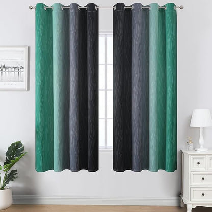 Black and Green Blackout Ombre Curtains - Image 2