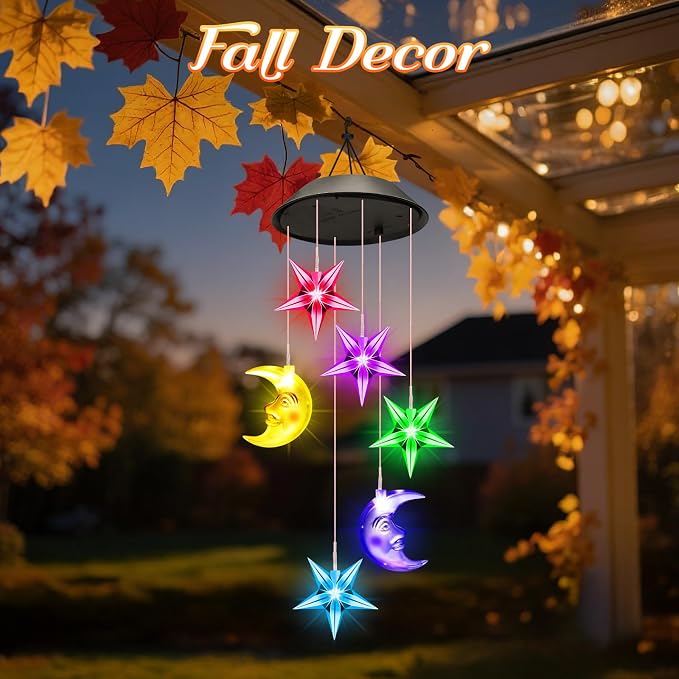 Winzwon Solar Lights Outdoor Moon Star Wind Chimes - Image 2