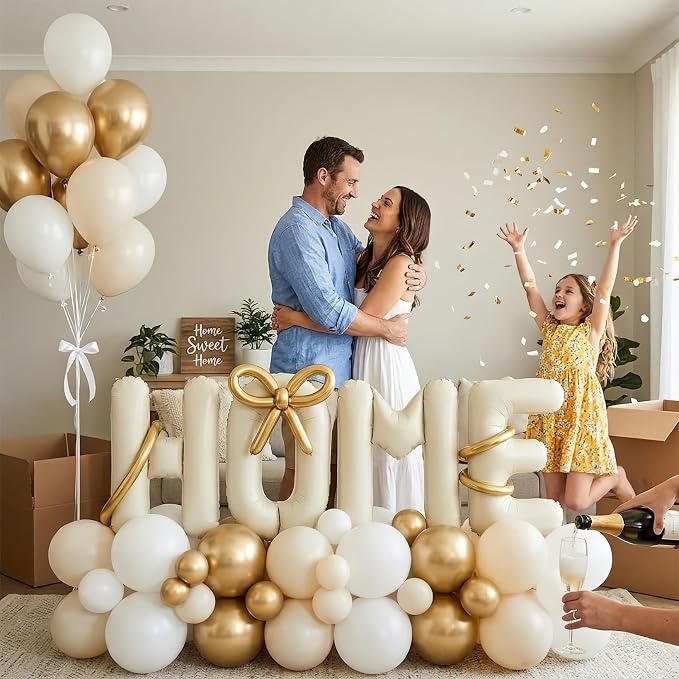 40 Inch Giant HOME Letter Balloons Decor Kit Boho Cream White Champagne Gold - Image 4