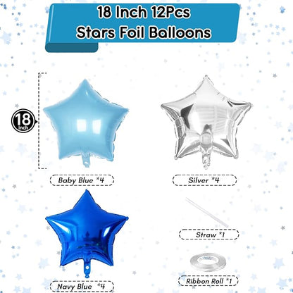 Blue Star Foil Balloons, 18 Inch Royal Blue Silver Stars Shape Foil Helium - Image 2