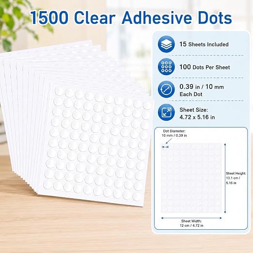 Glue Dots Double Sided 1500 Pcs Clear Removable Adhesive Sticky Dots Tabs | - Image 2