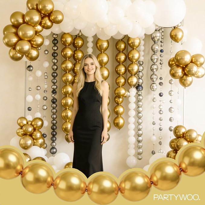 PartyWoo Metallic Gold Linking Balloons 100pcs 6 Inch Gold Link Balloons | - Image 2