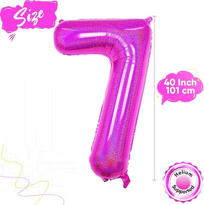 Hot Pink 7 Balloon, 40 Inch Large Laser Hot Pink Foil Helium Number Balloons 0-9 - Image 2