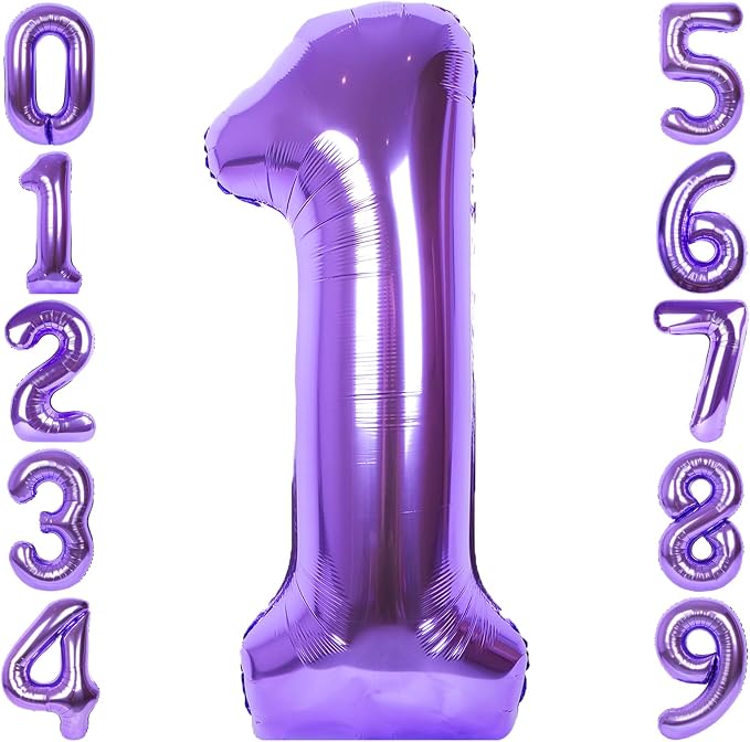 RainbowQ Purple 1 Balloon Number 40 Inch 0-40 Foil Large Balloons | Big Mylar 1 by RainbowQParty