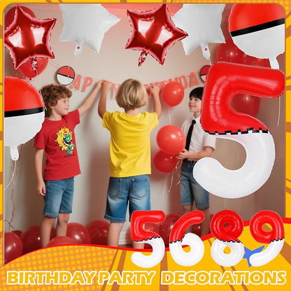 40 Inch Red & White Cartoon Themed Theme Number Balloon, Number Block Foil - Image 7