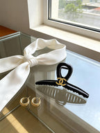 Shiny Black Large Hair Claw Clip with Gold Accent – Shatterproof & Long-Lasting Trendy Women’s Hair Styling Accessory