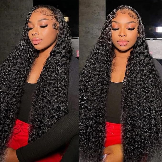 38 Inch Deep Wave Lace Front Wigs Human Hair 13x6 HD Lace Frontal Wigs for Women 200% Density Deep Curly Human Hair Wigs Pre Plucked with Baby Hair Glueless Wigs Natural Color