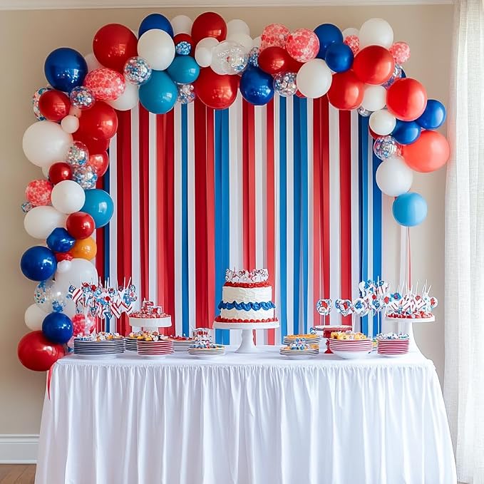 6 Red White Blue Streamers, 492ft Pack of Crepe Paper Party Decorations | Each - Image 2