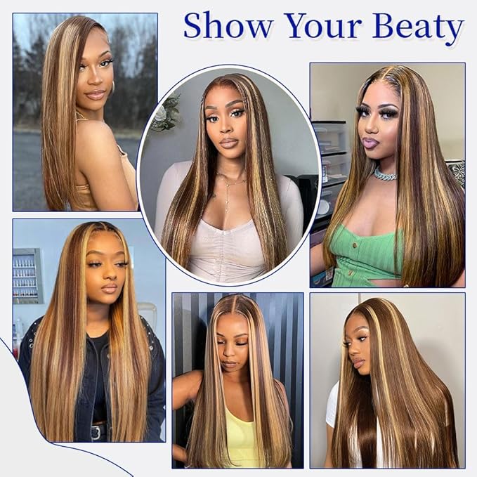 Ombre Lace Front Wig Human Hair 13x6 HD Lace Frontal Real Virgin Human Hair Wig 4/27 Colored Honey Blonde Straight Wigs Human Hair Pre Plucked Tangle-Free 200 Density 26 Inch