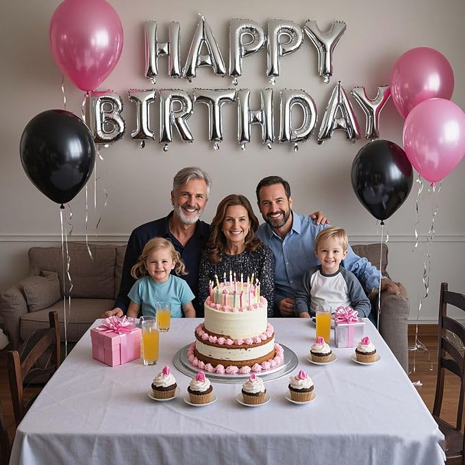 27 Pcs Pink Silver Black Birthday Decorations, 3D Letters Multi Color Happy - Image 6