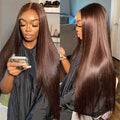 Hermosa 13x4 Chocolate Brown Lace Front Wigs Human Hair 180 Density Straight Lace Frontal Human Hair Wig Pre Plucked Hairline 4# Brown Wig 26 Inch