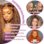 13x6 Highlight Deep Wave Lace Front Wigs Human Hair 210% Density Deep Curly Human Hair Wig Pre Plucked 28inch P4/27 Ombre HD Lace Frontal Wigs for Women