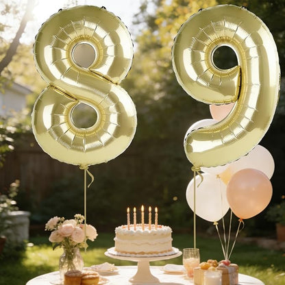 40 Inch Number 89 Balloons for 89th Birthday Party Decorations, 0-100 Champagne - Image 3
