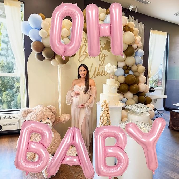 40 Inch Pastel Pink OH BABY Balloon - Image 3