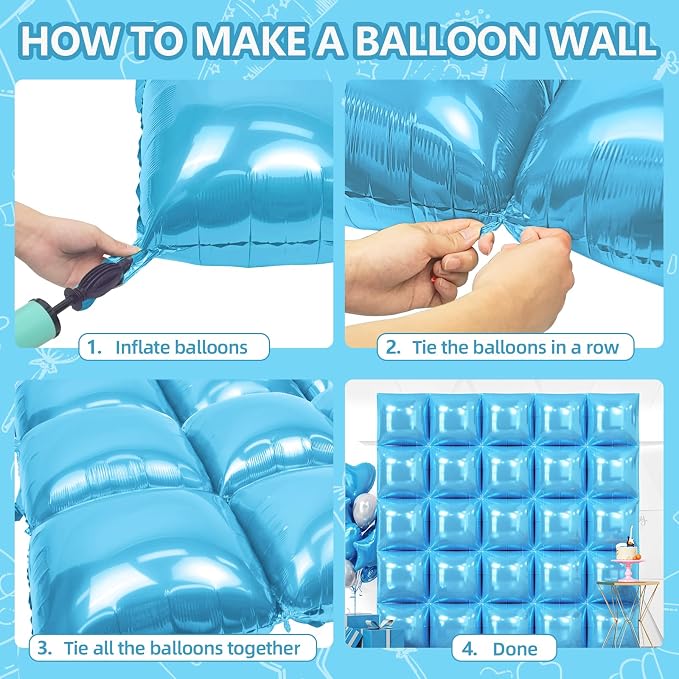 NISOCY 25PCS Pearl Blue Square Foil Balloons Wall Backdrop | Double Sided Light - Image 4