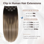 XDhair Human Hair Clip in Extensions 100g 6pcs Balayage Clip in Hair Extension Ombre Hair Extensions Clip ins Dark Brown to Dirty Blonde 14 Inch #2/6/18