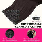 Lashey Seamless Clip in Hair Extensions Human Hair 110g 7pcs #2 Dark Brown Light Yaki Straight 22 Inch Remy Human Hair Clip in Extensions for Women