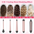 5 in 1 Curling Wand Set with Thermal Brush & Ceramic Barrels (0.35"-1.25"), Instant Heat Up, Dual Voltage Hair Curler, Perfect for Long Short Hair, and All Hair Types, Gift for Women