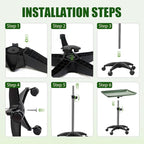 Rolling Salon Tray, Adjustable Salon Tray on Wheels, Premium Aluminum Tattoo Tray Cart for Spa Clinic, Green