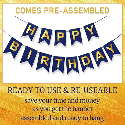 Blue Happy Birthday Banner, Backdrop Birthday Party Supplies, No DIY - Image 4