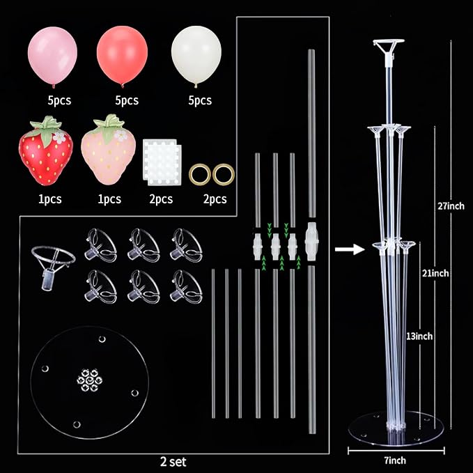 Strawberry Party Balloons Stand Kit 2 Sets, Balloon Table Centerpieces - Image 3