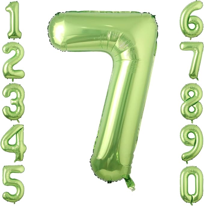Light Green Number 7 Balloon 40 Inch, Glossy Metallic Digit Party Supplies | by Unknown