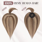 MY-LADY Human Hair Toppers for Women Real Human Hair with Bangs Thin 8.5 * 8.5CM Mono Base Clip in Straight Remy Hairpieces Light Weight 10 Inch Medium Brown Mixed Dark Blonde