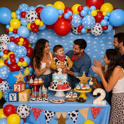 HILAVO Toy Inspired Story Balloons, 12 Inch Cow Print Blue Cloud Balloons | Red - Image 3