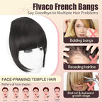 Clip in Bangs, Synthetic French Bangs Hair Clip, Natural Black Fake Bangs Fringe with Temples Hairpieces for Women Natural Curved Hair Extensions for Daily Wear