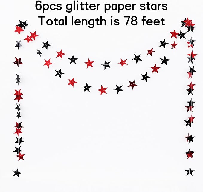 BEISHIDA Glitter Star Garland Banner Decor Black Red Hanging Decorations - Image 2