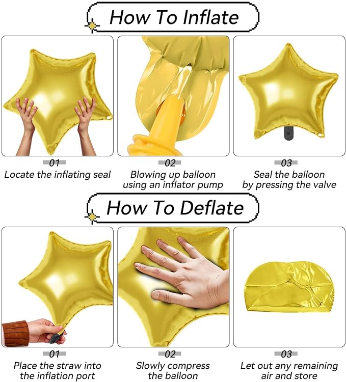 Black Gold Star Balloons, 22/18/10 Inch Foil Balloons, Four-Pointed Balloon - Image 3