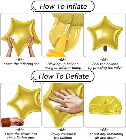 Black Gold Star Balloons, 22/18/10 Inch Foil Balloons, Four-Pointed Balloon - Image 3