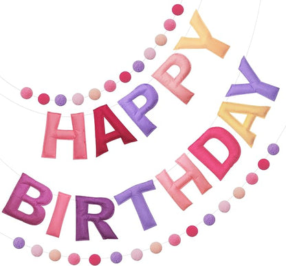 Pre-Strung 3D Felt Happy Birthday Banner, Max span 10ft, NO DIY, Includes Pom by Unknown