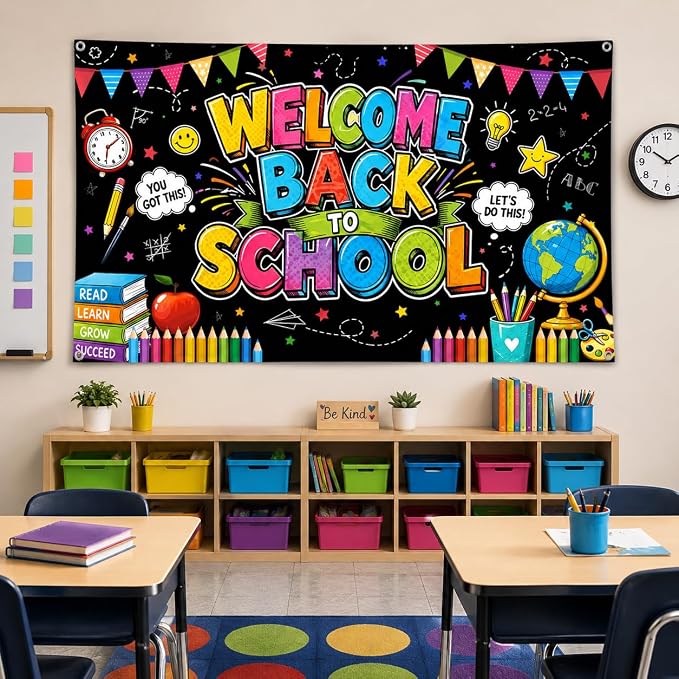 Welcome Back to School Backdrop 72x43 Inch Polyester Fabric, Colorful - Image 5