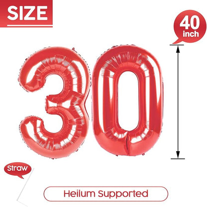 30 Balloon - Red Birthday Number Balloons, 40 Inch Decorations Men Women | Red - Image 5
