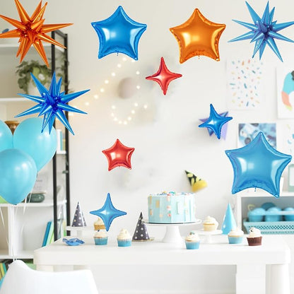 Orange and Blue Star Balloons, 22/18/10 Inch Foil Balloons, Four-Pointed Balloon - Image 5